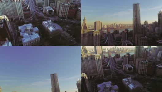 曼哈顿市中心的高架全景，纽约市。垂直全景运动的相机从下向上高清在线视频素材下载