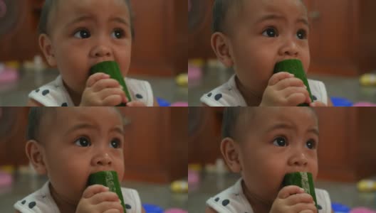 婴儿吃黄瓜高清在线视频素材下载