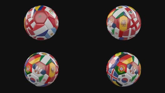 足球和世界各国的旗帜在透明的4k prores 4444镜头，阿尔法频道，循环高清在线视频素材下载
