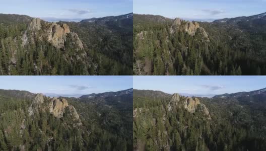 整个广阔的山在太浩湖的内华达一侧，内华达山脉无人机视图太浩湖，加州高清在线视频素材下载