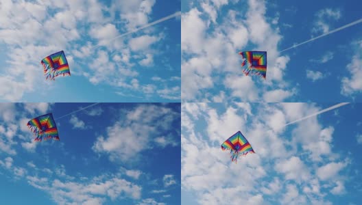 一只风筝在蓝天白云的映衬下飞翔。观点视频高清在线视频素材下载