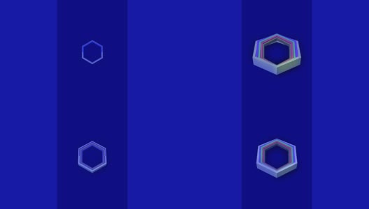 3d视频与六角形在不同的颜色，缩放和打开深蓝色的背景。标志型抽象形状，可作为介绍、广告成分高清在线视频素材下载