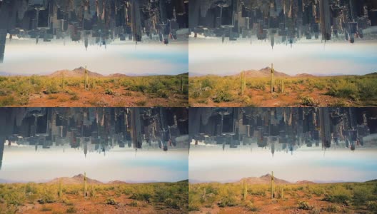 沙漠和颠倒城市幻想概念4k高清在线视频素材下载