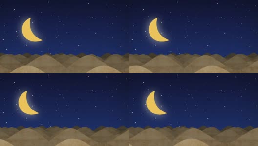 动画沙丘在星夜与月亮高清在线视频素材下载
