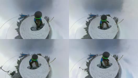 一个滑雪板运动员正在绑绳子的广角镜头高清在线视频素材下载