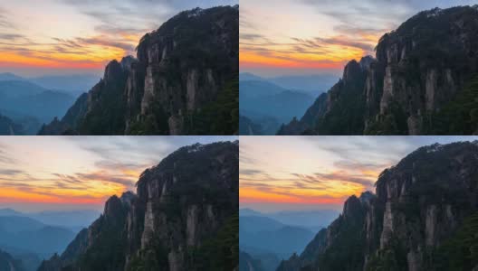 4K时间流逝日落风景黄山国家公园，雾景，(黄山)安徽，中国高清在线视频素材下载