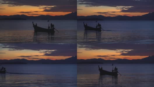 日出时海面上的渔船高清在线视频素材下载