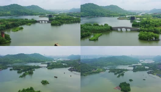 中国杭州跨湖桥遗址鸟瞰图高清在线视频素材下载