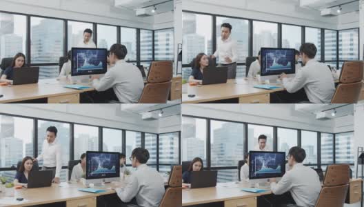 4K超高清:亚洲经理或老板向团队讲解工作。高清在线视频素材下载