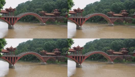 中国四川乐山的豪尚拱桥东方佛园和河景高清在线视频素材下载