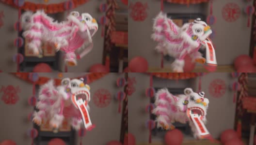 舞狮在中国新年的背景下高清在线视频素材下载