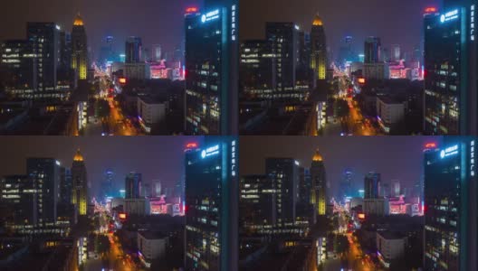 飞越南京市区夜光交通街道空中延时全景4k中国高清在线视频素材下载