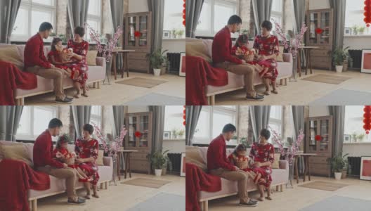 快乐的中国家庭庆祝农历新年高清在线视频素材下载