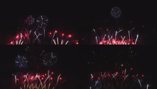 深夜空上的真正彩色烟花，2022年7月4日独立日庆祝活动，4k高质量镜头高清在线视频素材下载