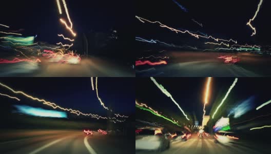 夜间时间流逝与司机的观点高速汽车交通与灯光设计高清在线视频素材下载