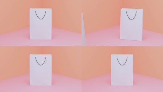 空白纸袋购物中心商业包装环境概念最小运动3d渲染高清在线视频素材下载