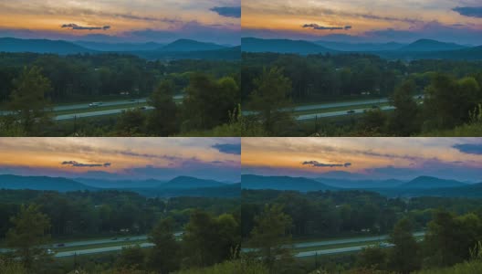 黄昏时分，北卡罗莱纳州蓝岭山脉阿什维尔的I26公路高清在线视频素材下载
