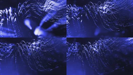 发光粒子的3d渲染循环动画形成摆动线作为摆动的花环作为节日背景或抽象背景的粒子与景深和散景像vj循环。蓝色5高清在线视频素材下载