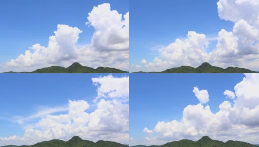 戏剧性的大气全景观看4K延时视频剪辑的蓝天和云与山区景观在美丽的夏日。高清在线视频素材下载