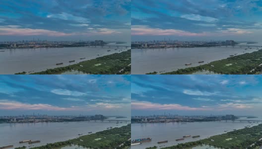 时间流逝长江天际线在南京，中国，阴天，日落高清在线视频素材下载