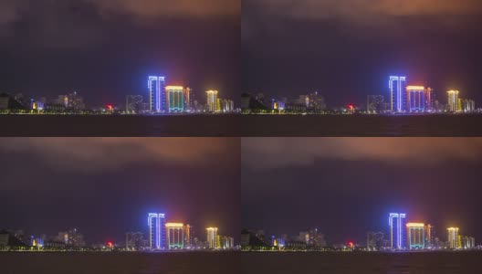 中国夜光珠海市景海湾海岸线全景4k时间高清在线视频素材下载