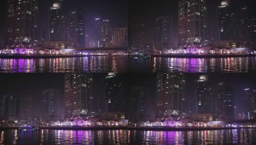 夜市，全景-迪拜码头。阿拉伯联合酋长国迪拜。高清在线视频素材下载