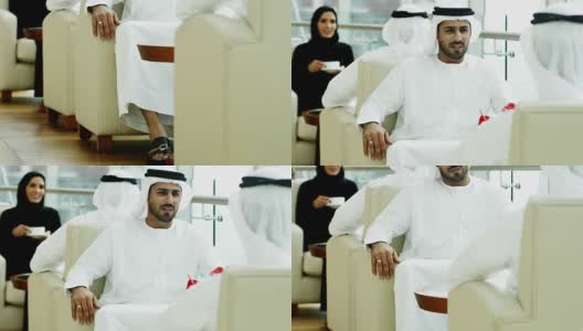 阿联酋男女商务同事开会城市酒店高清在线视频素材下载