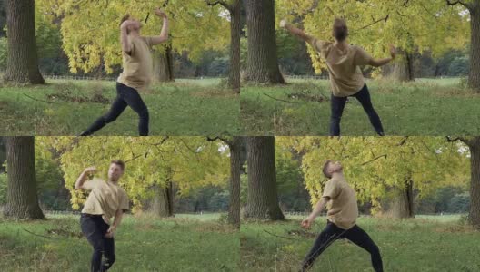 男舞者在公园里跳舞高清在线视频素材下载