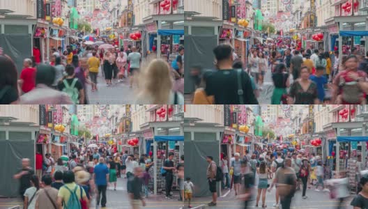 一群人在新加坡唐人街购物高清在线视频素材下载