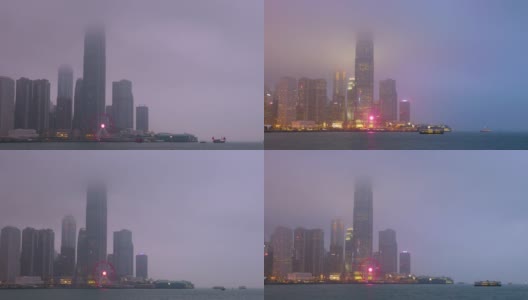 时间从早到晚，香港的城市景观在雾中高清在线视频素材下载