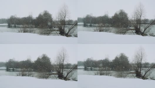 雪花飘落在美丽的灰色冬日风景上高清在线视频素材下载