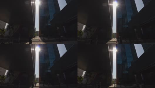 白天日照杭州市中心现代办公大楼延时全景4k中国高清在线视频素材下载