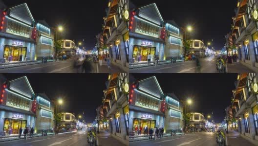 杭州城夜景时间照亮了著名的购物、交通、街道边全景，时间跨度为4k中国高清在线视频素材下载