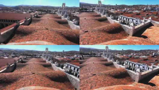 玻利维亚苏克雷市。从屋顶俯瞰苏克雷城。相机锅迅速高清在线视频素材下载