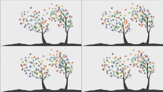 五颜六色的树叶秋天的颜色从树上落下高清在线视频素材下载