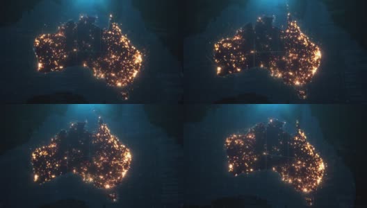 澳大利亚城市灯光照明的夜晚地图高清在线视频素材下载
