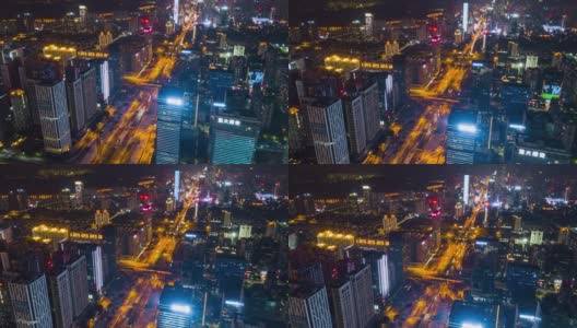 中国夜间时间深圳市区交通街道航拍全景，4k时间间隔高清在线视频素材下载