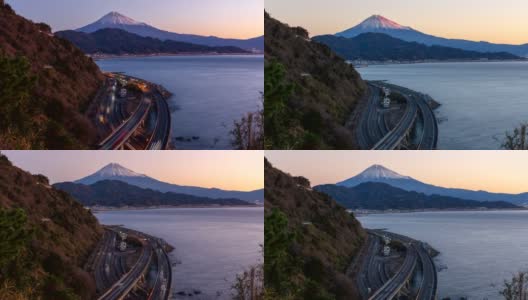 从Satta Pass拍摄的富士山黎明时的延时视频高清在线视频素材下载