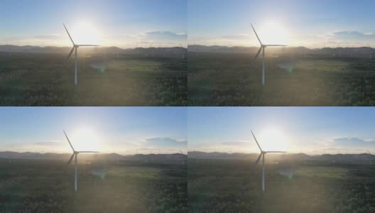 高角度看壮丽的风力农场在日落高清在线视频素材下载
