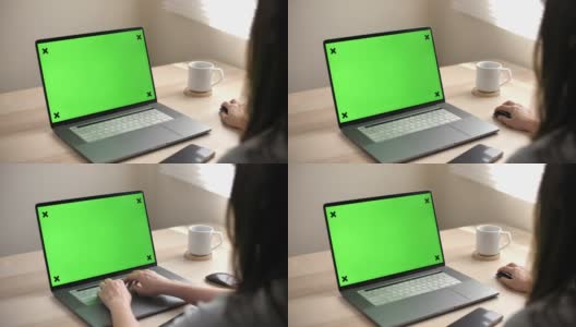 女人使用笔记本电脑空白显示色度键高清在线视频素材下载