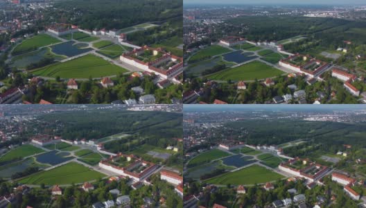 巴伐利亚州慕尼黑宁芬堡宫鸟瞰图。高清在线视频素材下载