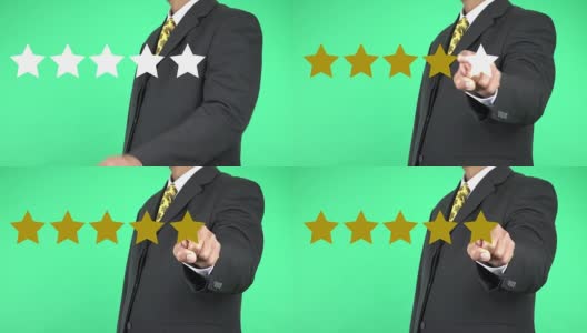 商人施压五颗金星，以提高评级孤立在绿色背景高清在线视频素材下载