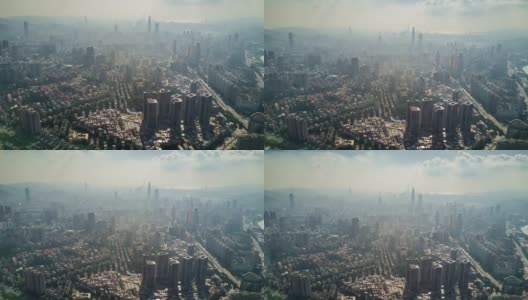 中国晴天深圳城市景观空中全景4k时间推移高清在线视频素材下载