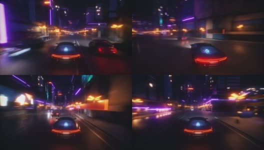虚拟赛车游戏。朋克风格的城市高清在线视频素材下载