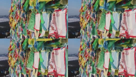 风马经幡旗——亚洲萨满教传统中人类灵魂的象征高清在线视频素材下载