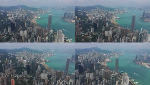 阳光明媚的白天飞越香港市区维多利亚港交通全景4k高清在线视频素材下载
