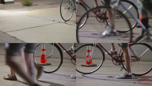 自行车骑手和行人交叉进出框架高清在线视频素材下载