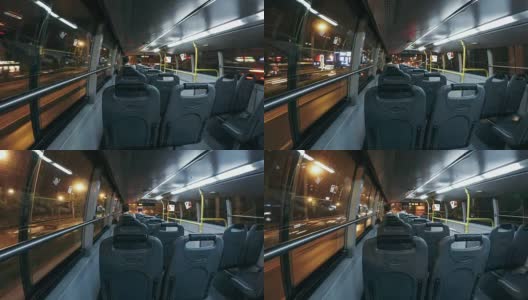夜间沿街行驶的公共汽车的T/L内视图/中国北京高清在线视频素材下载
