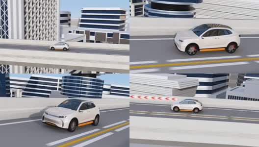 白色自动电动SUV在高速公路上行驶高清在线视频素材下载