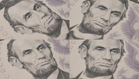 美国第16任总统亚伯拉罕·林肯的肖像出现在5美元钞票上高清在线视频素材下载